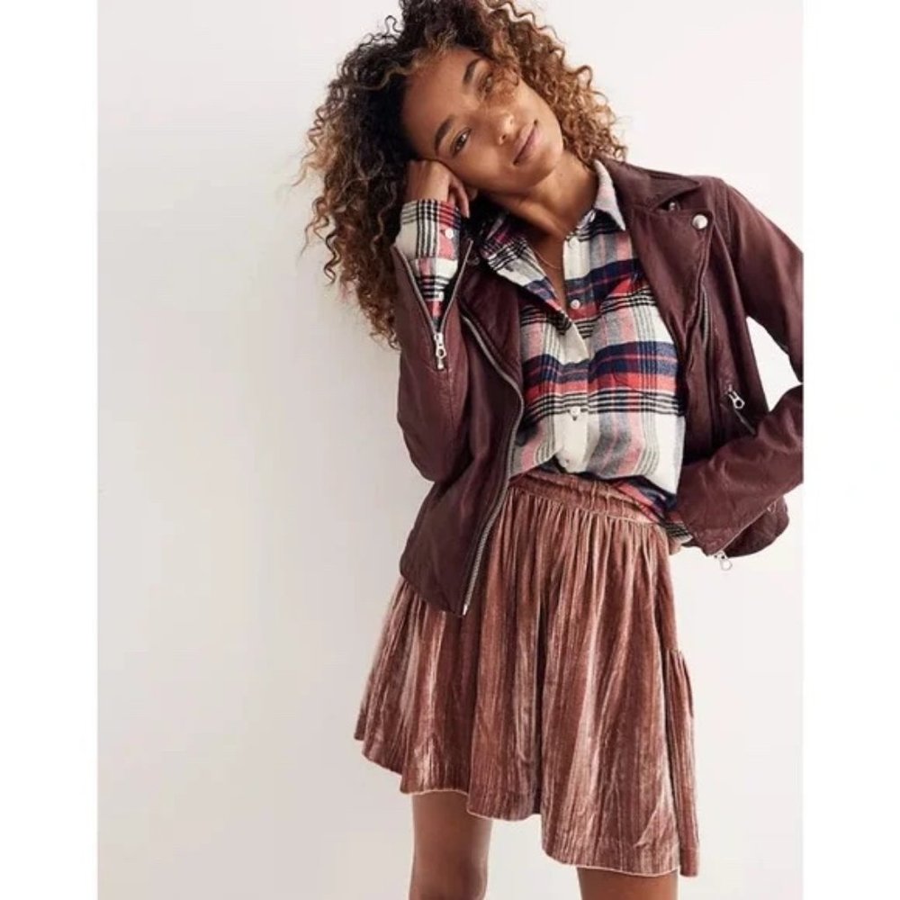 Madewell pink pleated velvet skirt